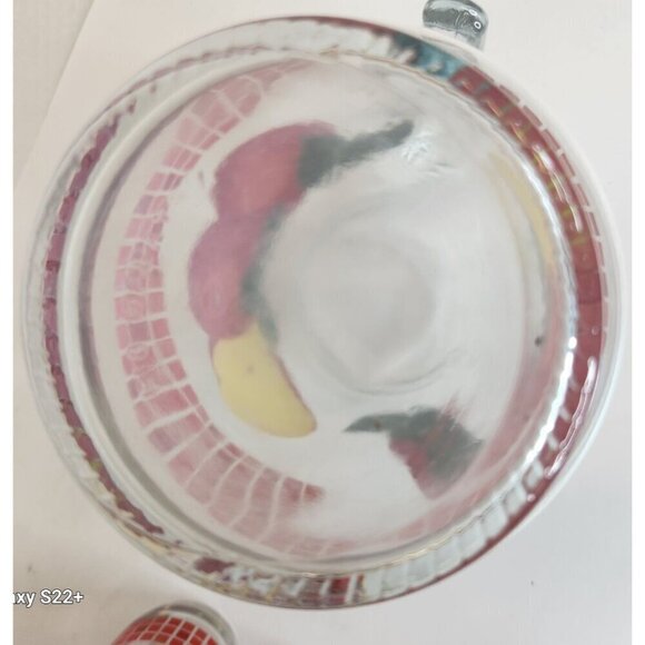 Vintage KIG Malaysia Clear Glass 48oz Handled Pitcher 4 juice glasses, Red Apple - Picture 5 of 16